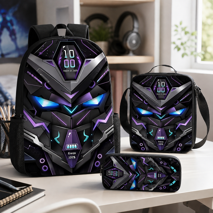 Boys Cyberpunk Robot School Backpack Set for Students