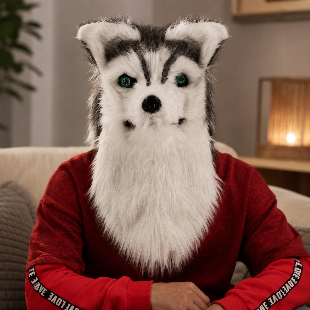 Plush Fox Mouth-Moving Animal Head Mask for Halloween Costume