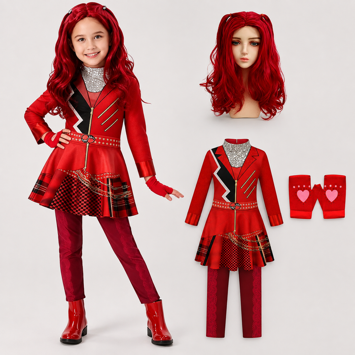 Kids Red Costume with Wig Descendants Rise of Red Outfit