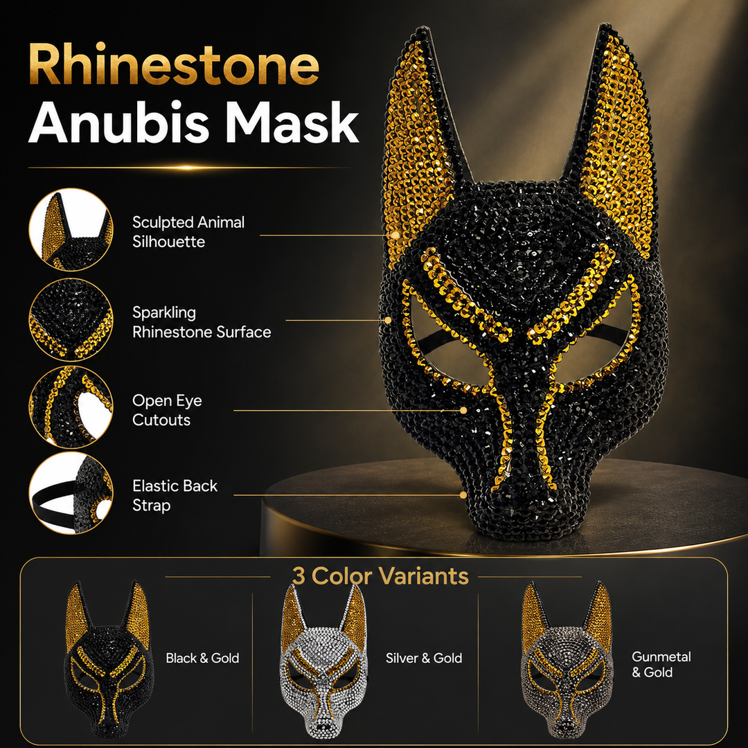 Rhinestone Wolf Halloween Mask Half Face Animal Masquerade Mask