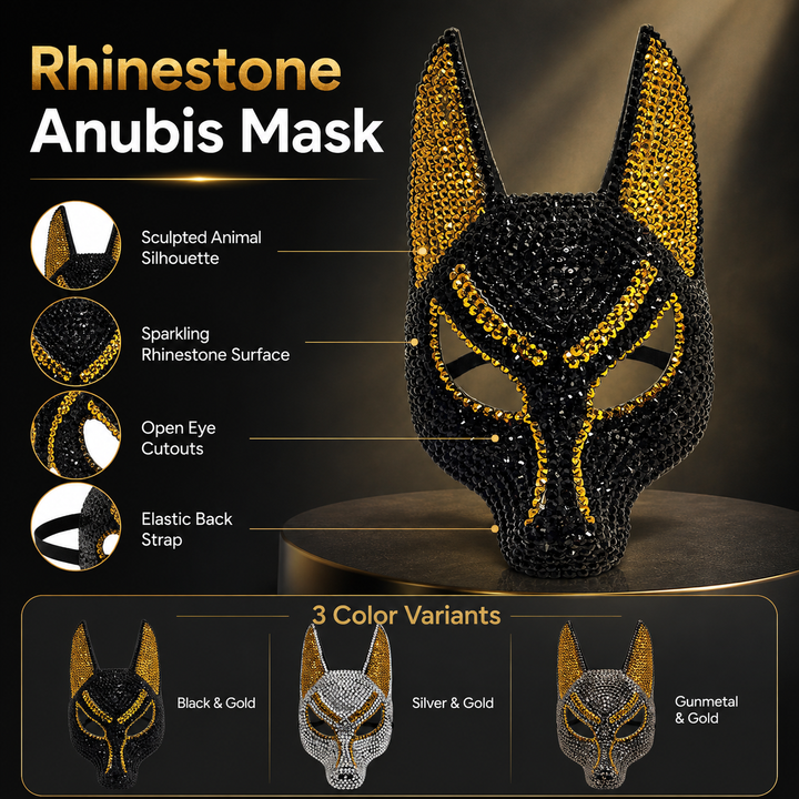Rhinestone Wolf Halloween Mask Half Face Animal Masquerade Mask