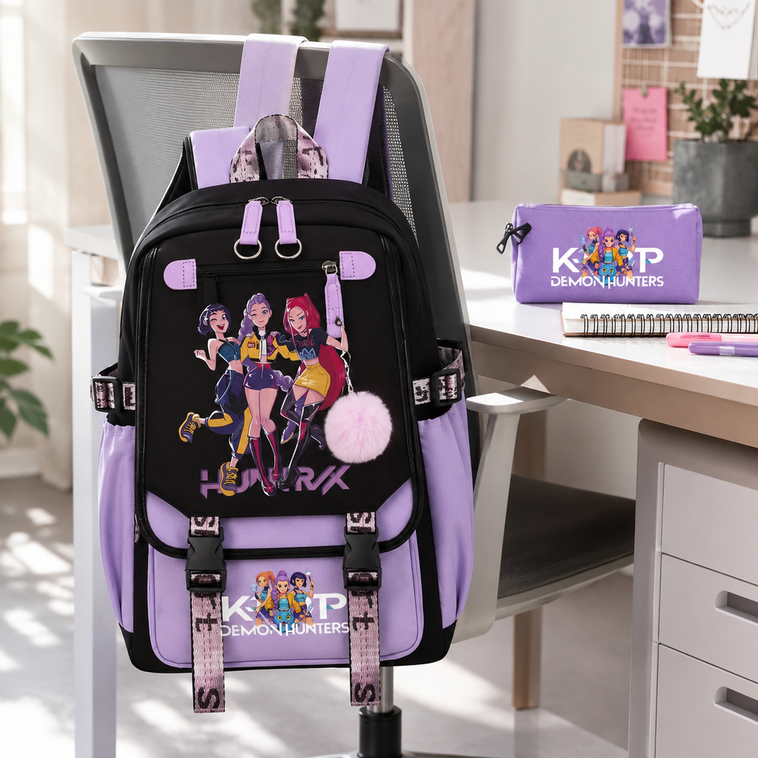 Anime Character School Backpack 2Pcs Set Student Pencil Case Women Gift