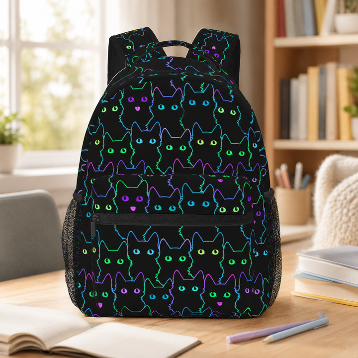 Black Cat Girls Lightweight Casual School Backpack