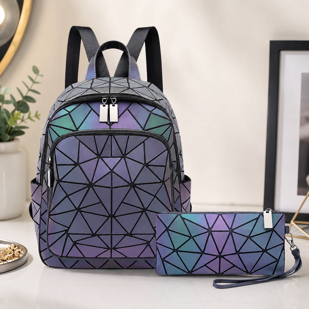 Luminous PVC Holographic School Backpack Geometric Teenage Girls Travel Fashion
