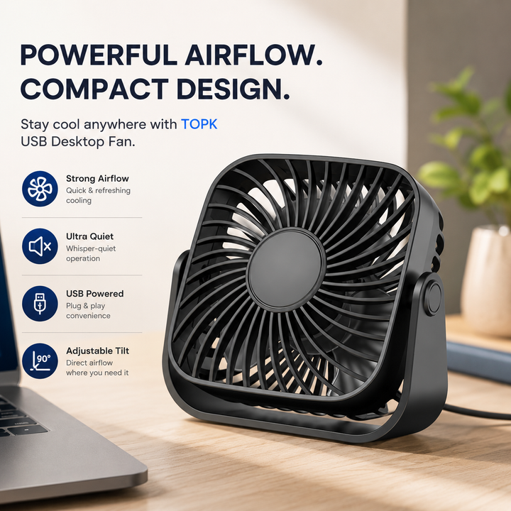4 Inch USB Mini Portable Fan 3 Speed Quiet Personal Desk Fan 360 Adjustable