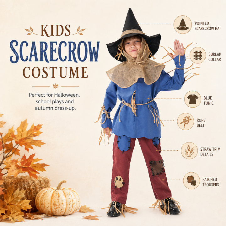 Kids Scarecrow Costume with Hat and Burlap Collar Halloween Costume