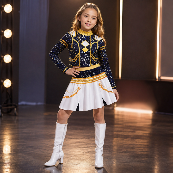 Girls Sequin Idol Costume Black and Gold Stage Performance Outfit