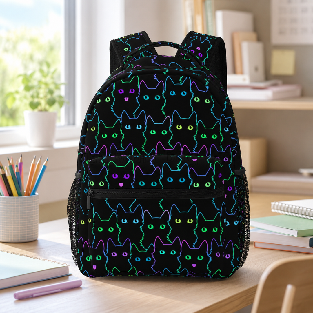 Black Cat Girls Lightweight Casual School Backpack
