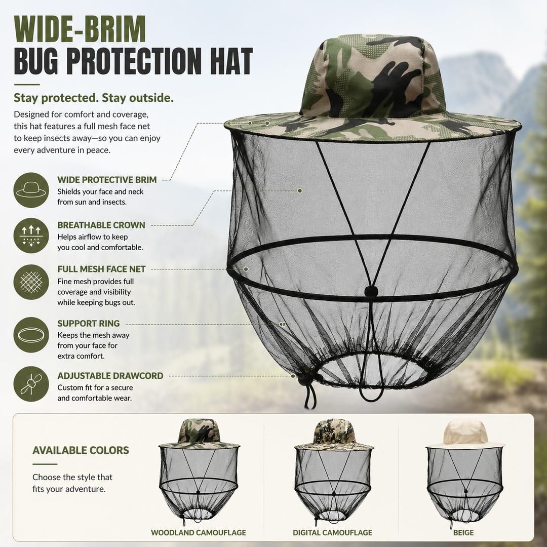 Anti-Mosquito Mesh Face Sun Hat Wide Brim UV Protection Fishing Gardening