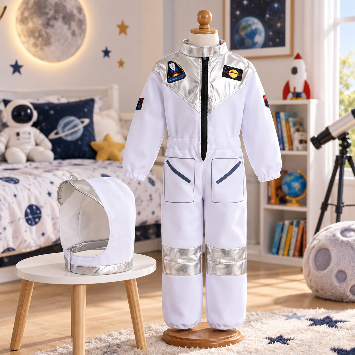 Kids Astronaut Costume White Space Suit with Gloves and Helmet
