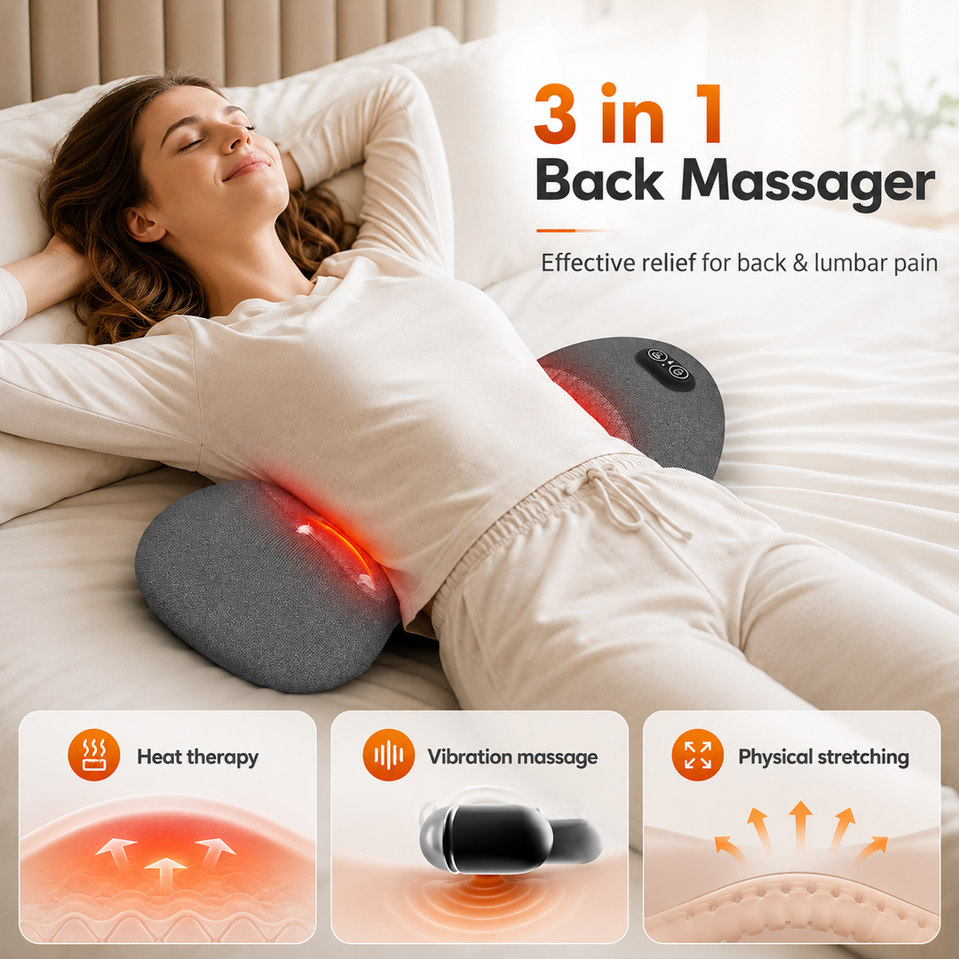 Lumbar Pillow 3 In 1 Electric Heated Vibrating Kneading Back Massager Support