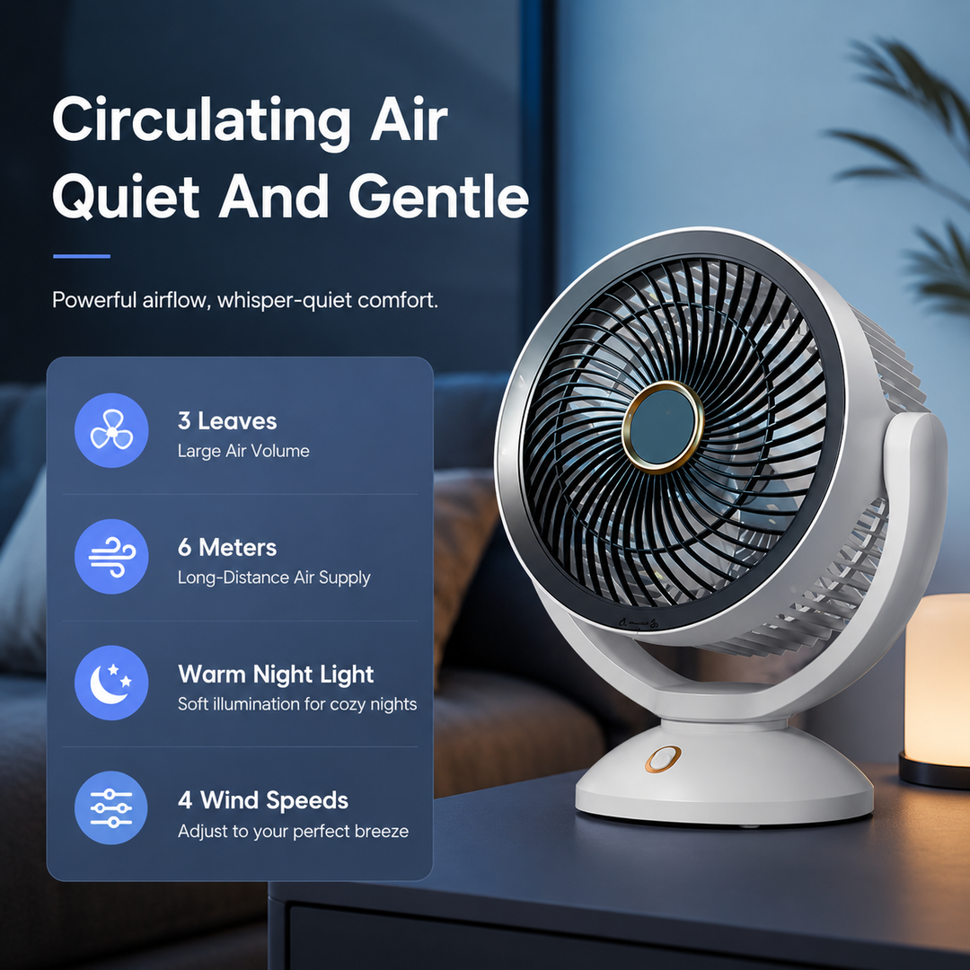Rechargeable Portable Desk Fan USB Quiet Cooling Fan with Night Light