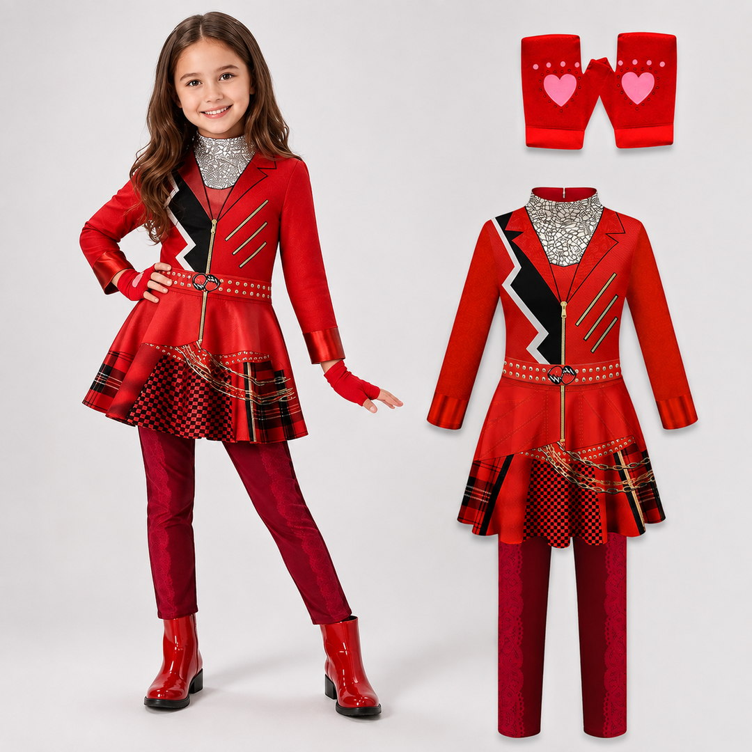 Kids Red Costume with Wig Descendants Rise of Red Outfit