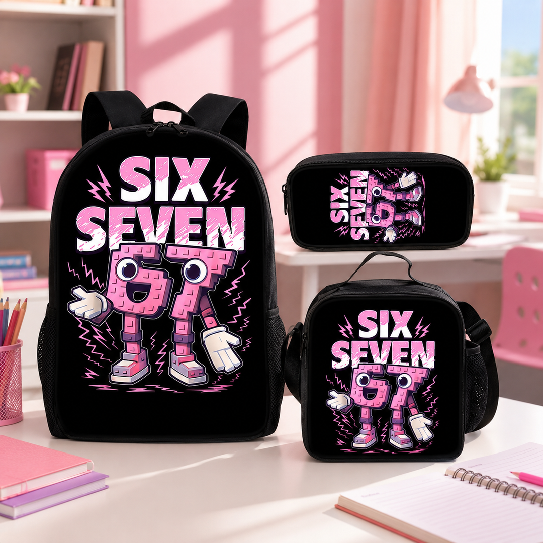 Six Seven 67 Kids 3-Piece School Backpack Set with Crossbody Bag &amp; Pencil Case