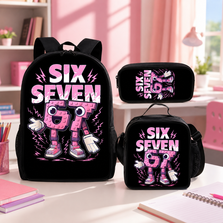 Six Seven 67 Kids 3-Piece School Backpack Set with Crossbody Bag &amp; Pencil Case