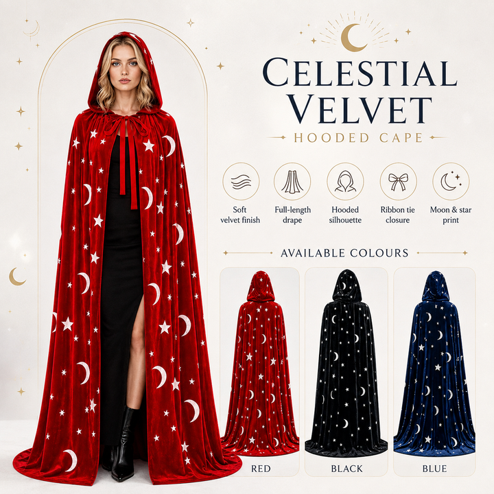 Star and Moon Velvet Cape Costume Wizard Halloween Costume
