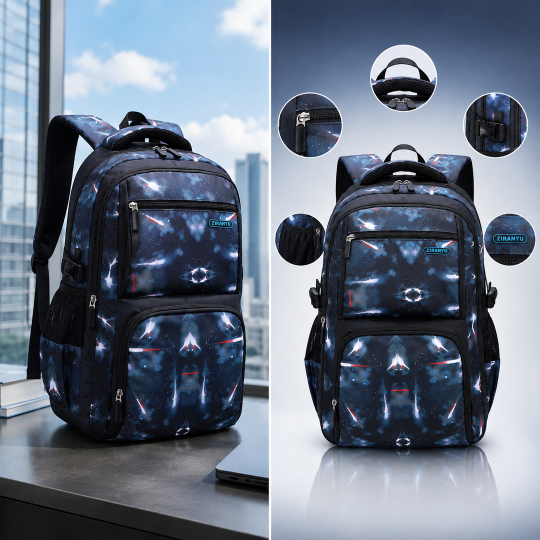 Boys Starry Sky Print School Backpack, Large Capacity