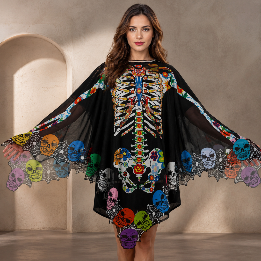 Lace Skeleton Cloak Halloween Costume Cape for Women