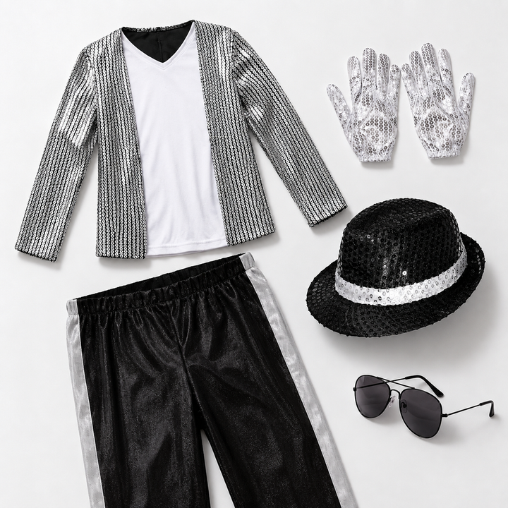 Kids Jackson Inspired Pop Star Costume Silver Sequin Outfit
