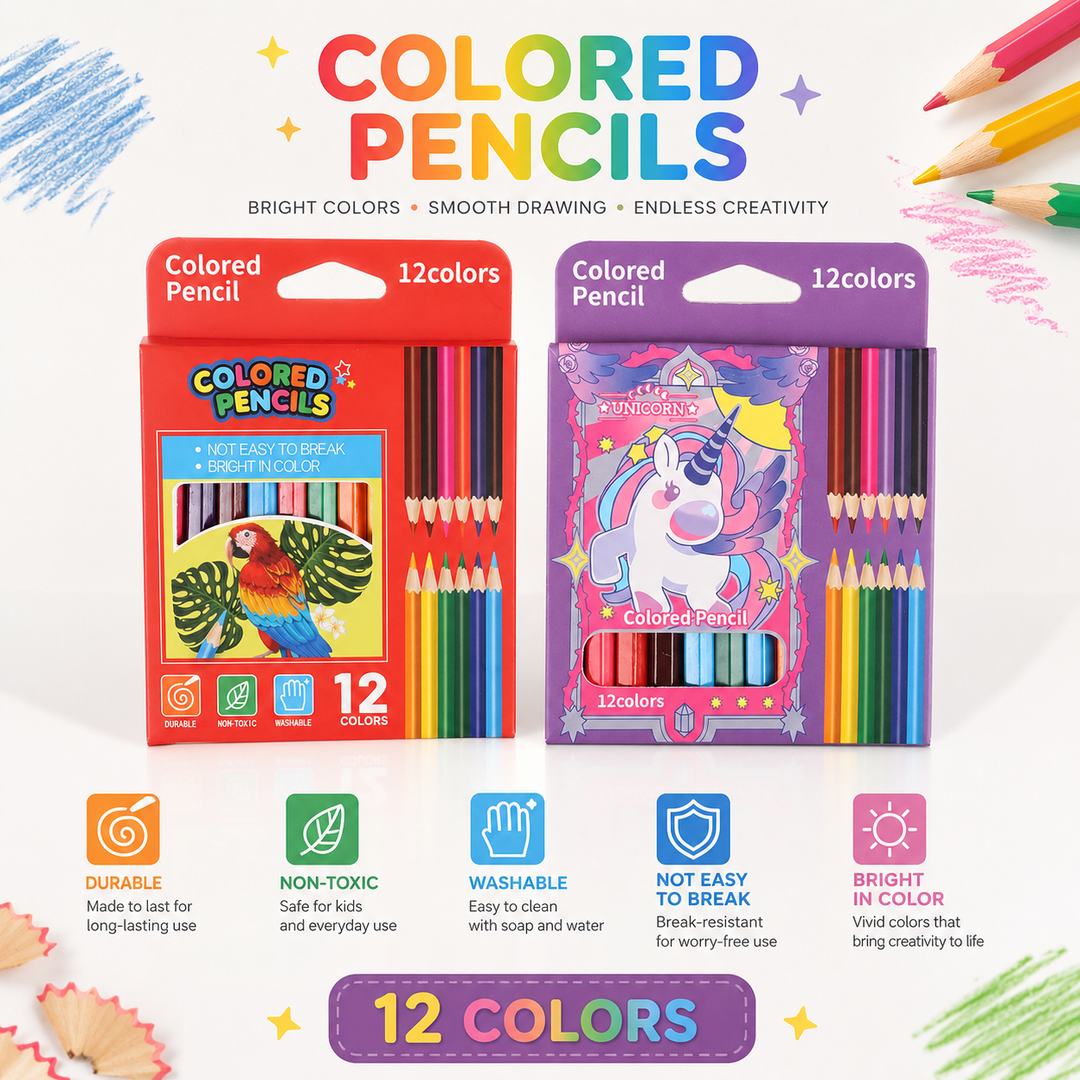 12 Color Break-Resistant Pencil Set for Kids