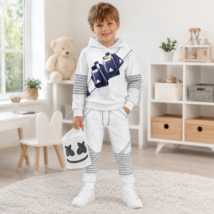 Marshmello DJ Costume Set with Hoodie Joggers and Mask for Kids