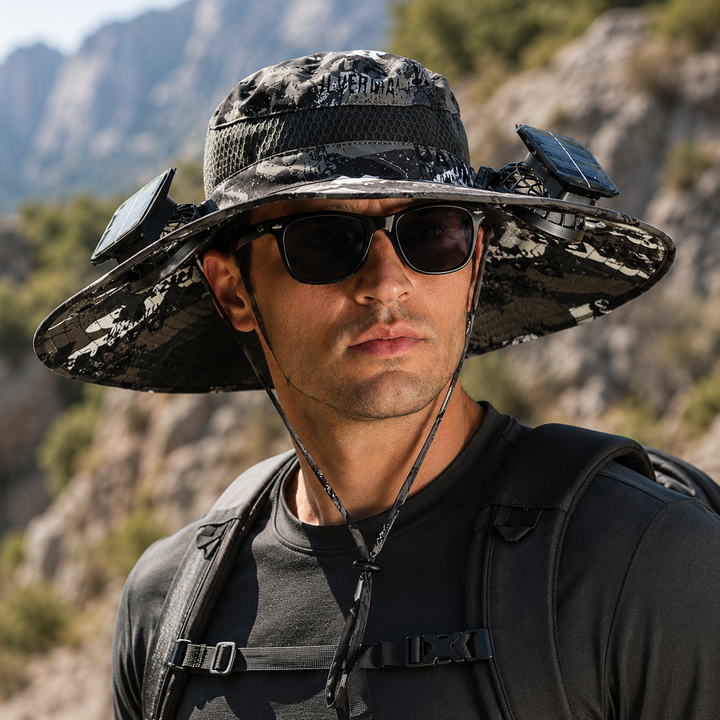 Solar Charging Fan Cap Outdoor Camping Fishing Hiking Fisherman Hat