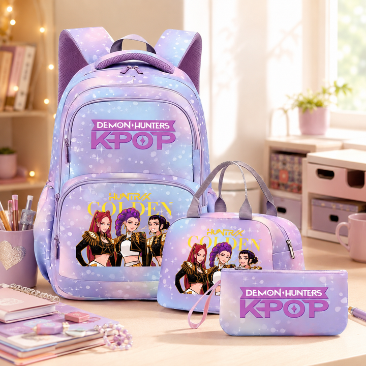 Anime Character School Backpack 3Pcs Set with Lunch Bag Teens Student Daily