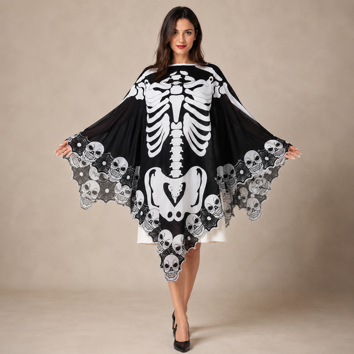 Lace Skeleton Cloak Halloween Costume Cape for Women