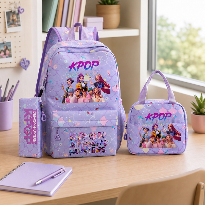 Anime Character School Backpack 3Pcs Set Large Capacity Teens Women Laptop Travel