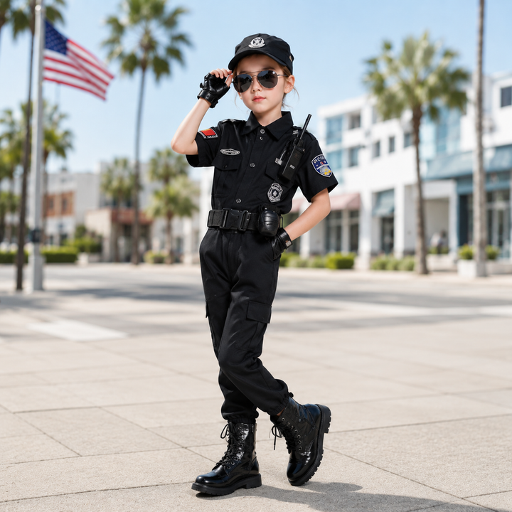 Kids Police Officer Costume Uniform Boys Girls Cosplay Roleplay Kindergarten Performance Set