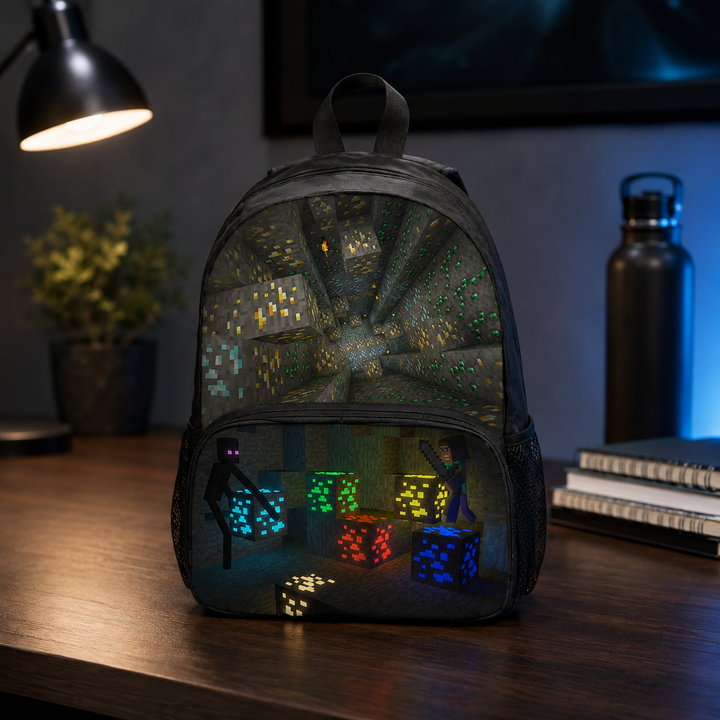 Minecraft Boys School Backpack, Pixel 3D Front Pocket Design