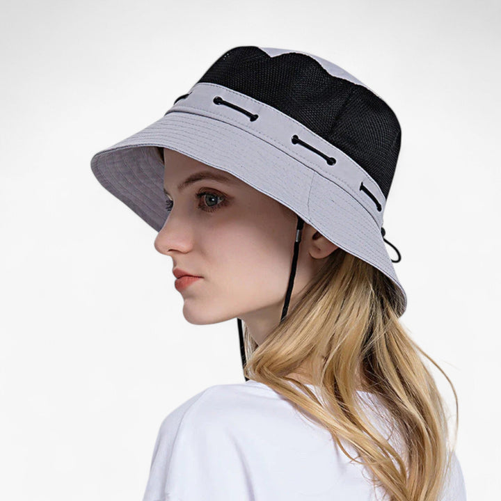 Womens Wide Brim Sun Hat with Mesh and Adjustable Chin Strap