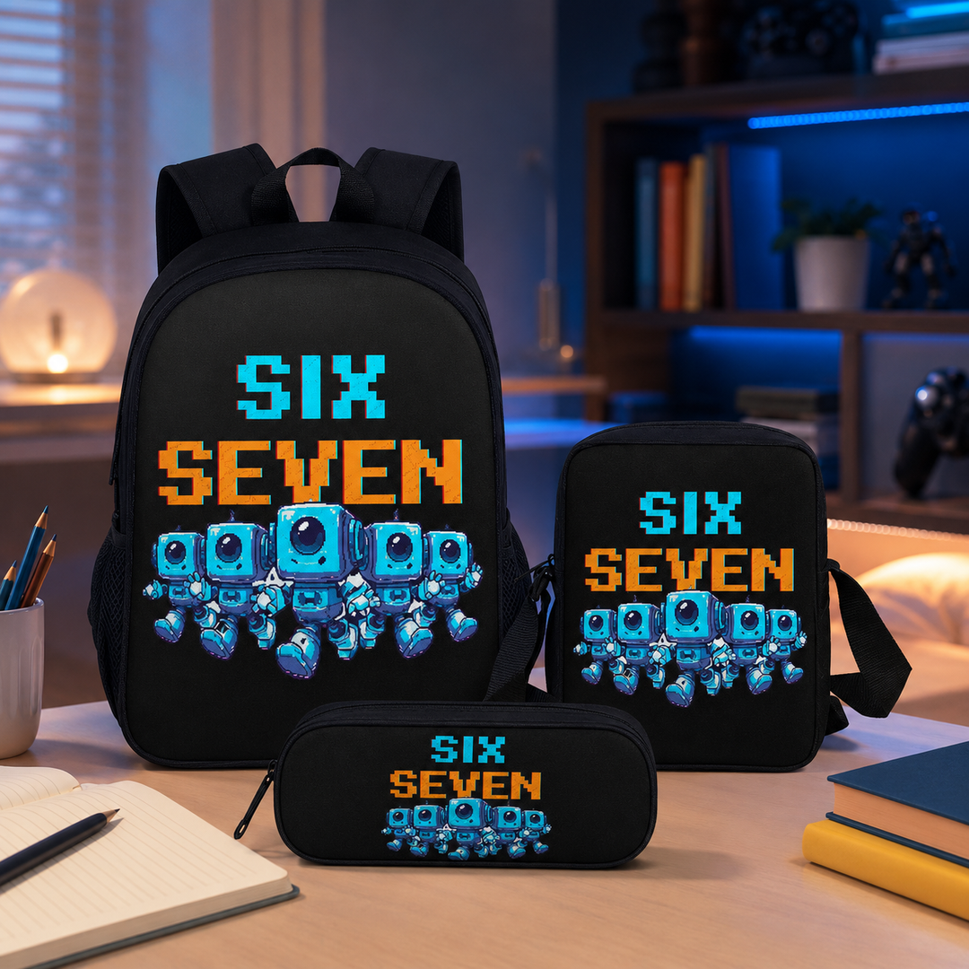 Six Seven 67 Kids 3-Piece School Backpack Set with Shoulder Bag &amp; Pencil Case