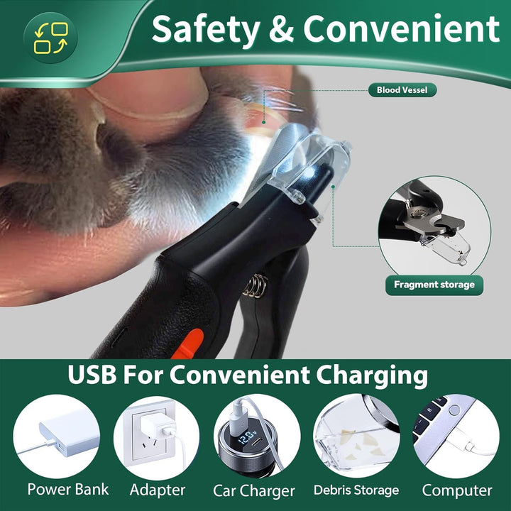 Cat Dog Nail Clippers Trimmers USB Rechargeable with LED Light