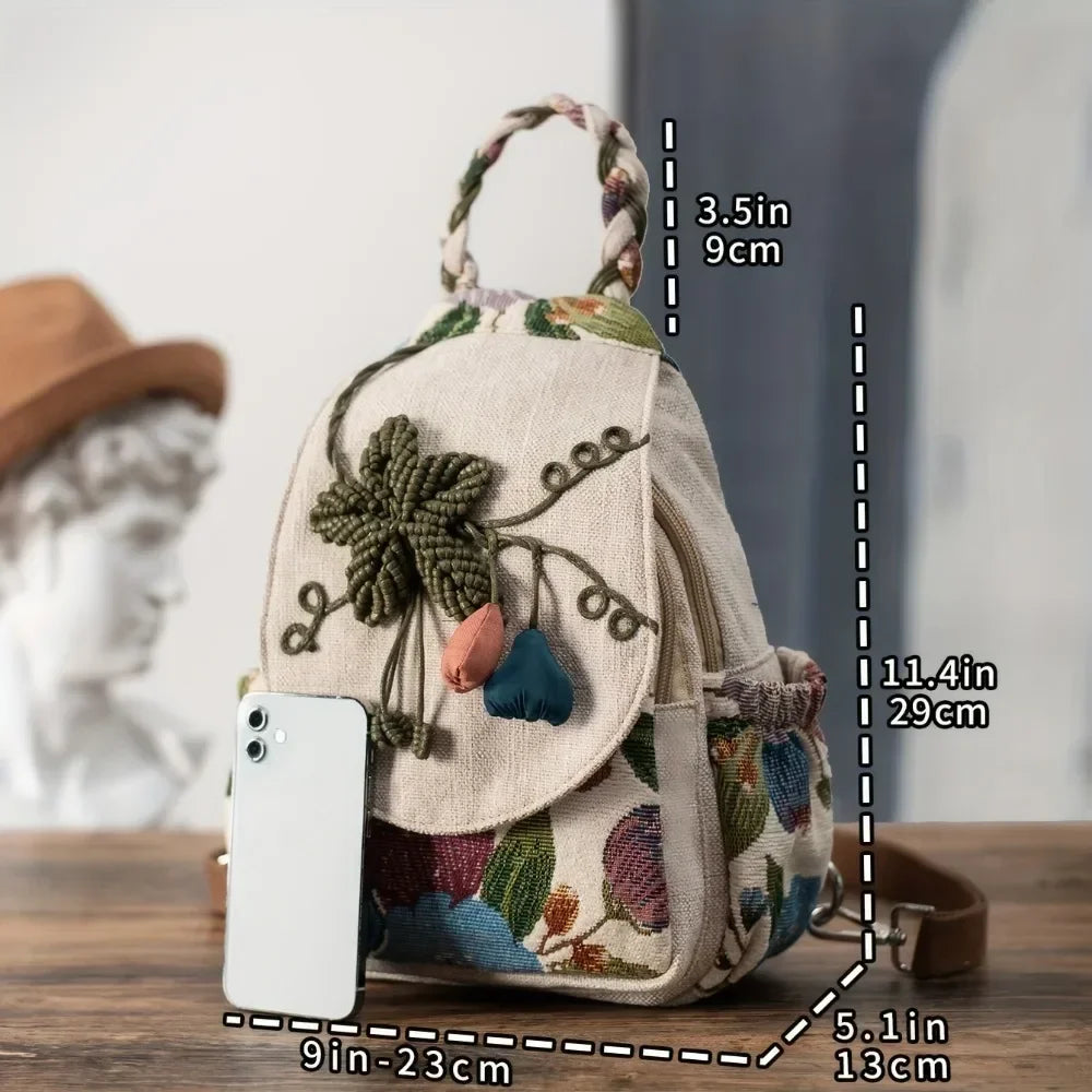 Woven Cotton Backpack Shoulder Bag Daypack Unisex