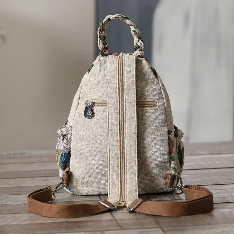 Woven Cotton Backpack Shoulder Bag Daypack Unisex