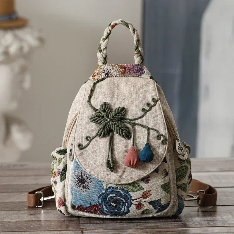 Woven Cotton Backpack Shoulder Bag Daypack Unisex