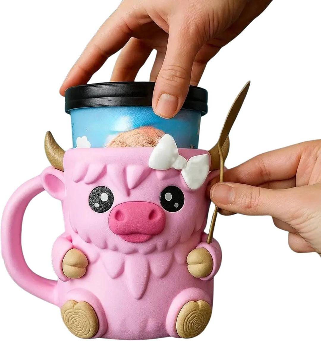 Highland Cow Ice Cream Pint Holder Cooler Container with Handle