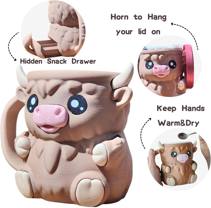 Highland Cow Ice Cream Pint Holder Cooler Container with Handle