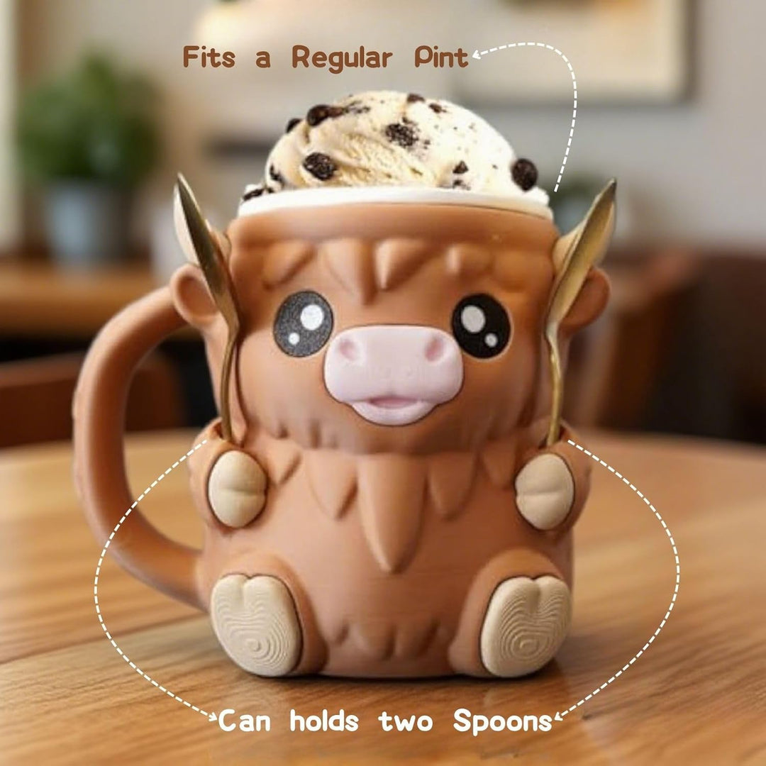 Highland Cow Ice Cream Pint Holder Cooler Container with Handle