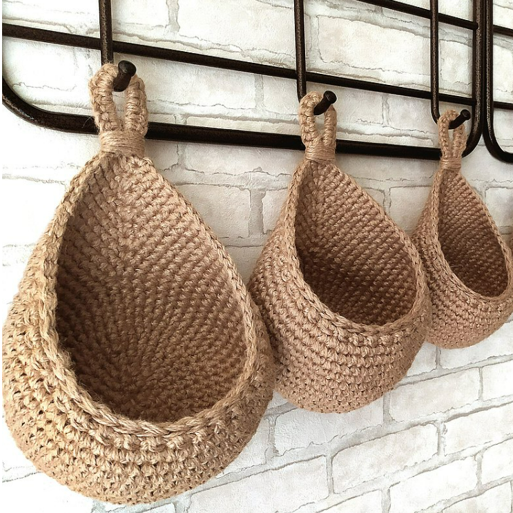 Jute Wall Storage Baskets Handwoven Organizer Set