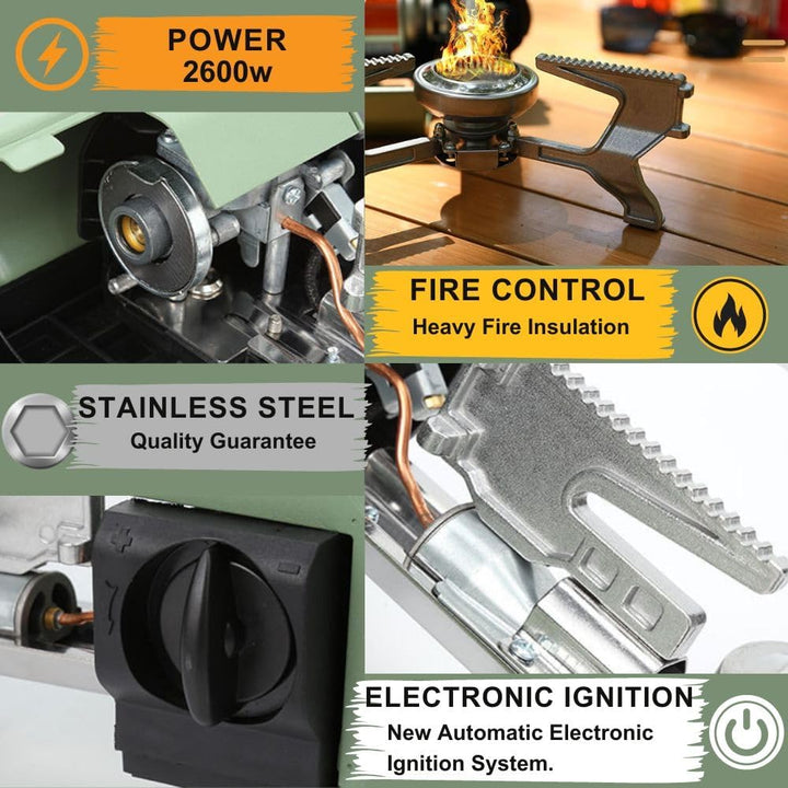 Portable Butane Gas Camping Stove 3000 Watts Stainless Steel