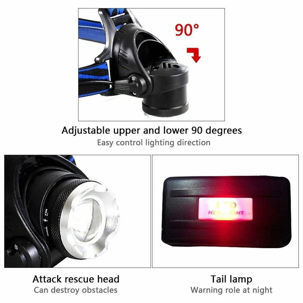 Rechargeable LED Headlamp 990000 Lumens Brightness