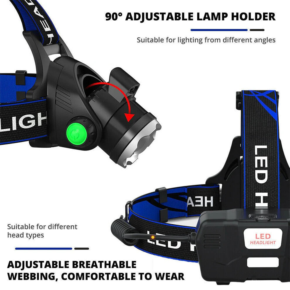 Rechargeable LED Headlamp 990000 Lumens Brightness