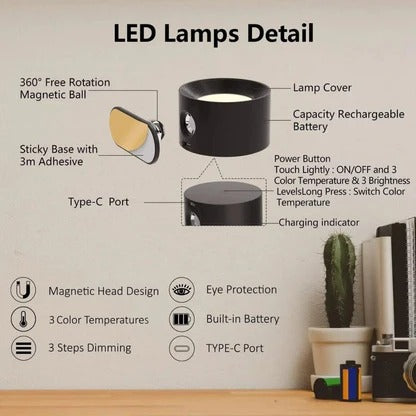 Rechargeable LED Wall Light 360 Degree Rotating Fixture