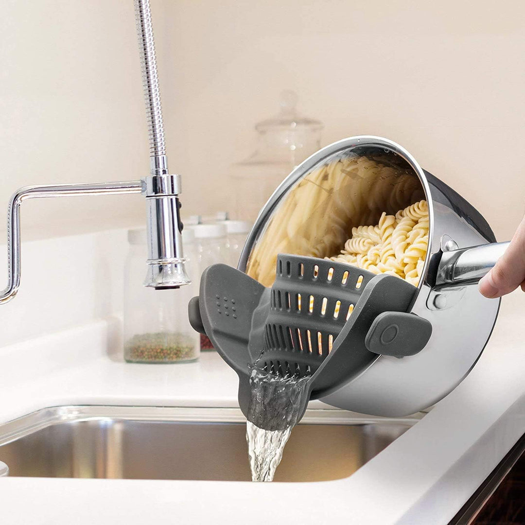 Silicone Clip-On Pasta Strainer Colander for Pots and Pans
