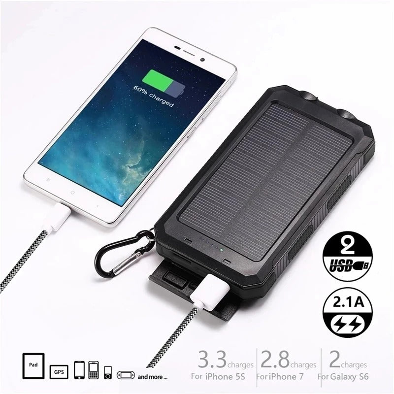 Solar Power Bank Waterproof Charger Torch Light
