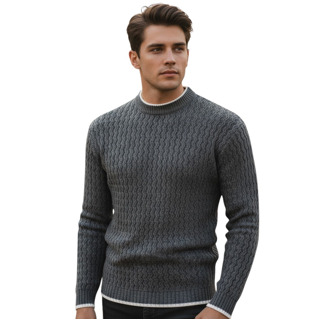 Mens Slim Fit Knit Sweater Mock Neck Long Sleeve Pullover