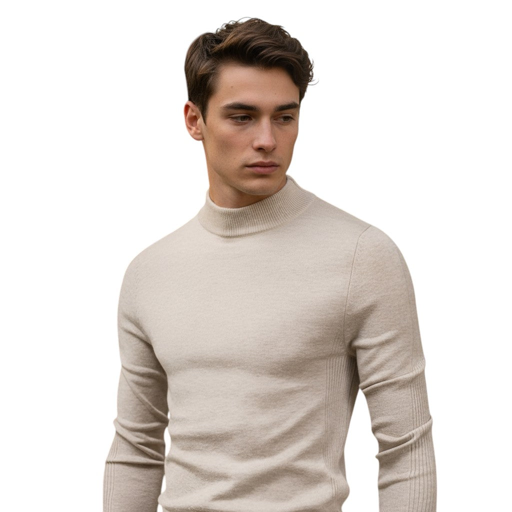 Mens Mock Neck Knit Sweater Long Sleeve Pullover