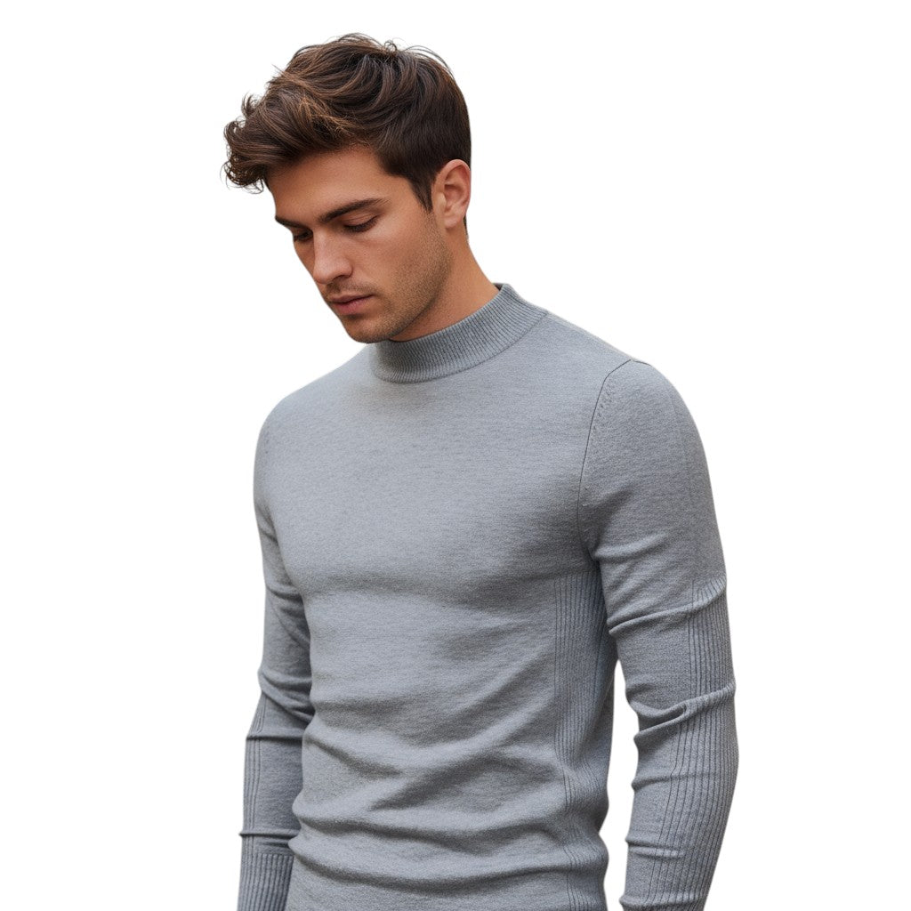 Mens Mock Neck Knit Sweater Long Sleeve Pullover